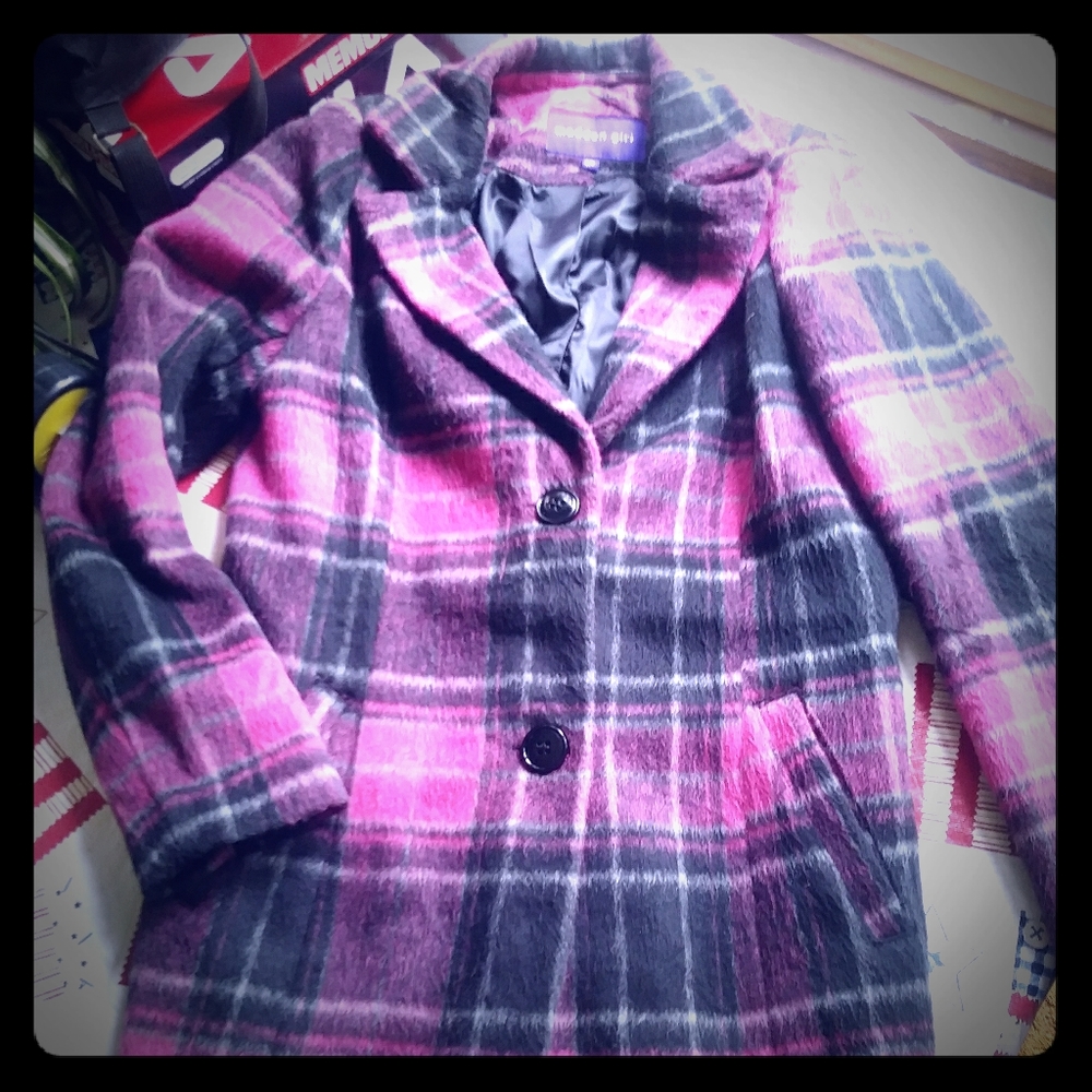 Madden girl peacoat pink plaid size small